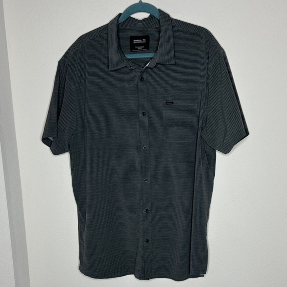 O'Neill Men's Dark Gray Striped Button Down Shirt